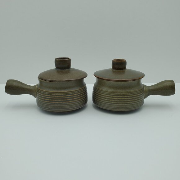 Denby Langley Sherwood Stick Handle Soup Bowls Lidded Chili Chowder Crocks - Picture 1 of 5